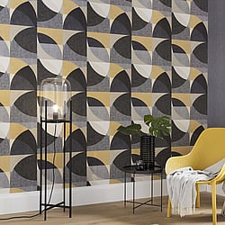 Galerie Wallcoverings Product Code 10150-15 - Elle Decoration Wallpaper Collection - Gold Mustard Grey Cream Colours - Geometric Circle Graphic Design