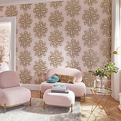 Galerie Wallcoverings Product Code 10154-05 - Elle Decoration Wallpaper Collection - Blush Pink Gold Colours - Baroque Damask Design
