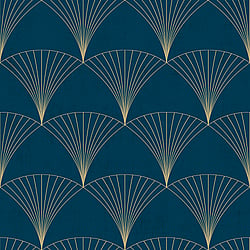 Galerie Wallcoverings Product Code 12000 - Design Wallpaper Collection - Navy Blue Gold Colours - Art Deco Fan Design