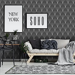 Galerie Wallcoverings Product Code 12001 - Design Wallpaper Collection - Black White Colours - Art Deco Fan Design