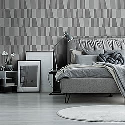 Galerie Wallcoverings Product Code 12014 - Design Wallpaper Collection - Light Grey Dark Grey Colours - Art Deco Square Design