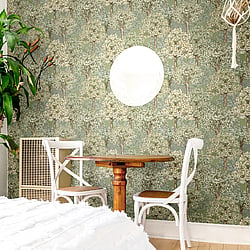 Galerie Wallcoverings Product Code 12322 - Little Explorers 2 Wallpaper Collection - Green Colours - For a fresh way to bring a bit more nature into your interior decor, bring home a lush, leafy wallpaper like this botanical design. This cottage style pattern is intricate with a full, lush appearance and comes in a beautiful palette of pink, green and soft blue shades. Cottage Tree makes for an eye-pleasing accent wall in a relaxing bedroom, neutral living space, Boho bathroom, or chilled-out dining room. It pairs perfectly with neutral tones, warm lighting, and natural materials like bamboo and rattan. Design