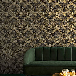 Galerie Wallcoverings Product Code 12587 - Ted Baker Fantasia Wallpaper Collection - Black Gold Colours - Kingdom Design