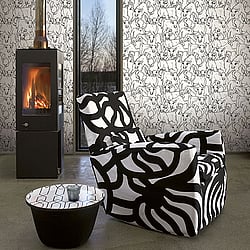 Galerie Wallcoverings Product Code 14106 - Marimekko 5 Wallpaper Collection - White Black Colours - Marimekko Iltavilli Design