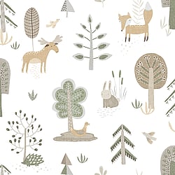 Galerie Wallcoverings Product Code 14802 - Little Explorers 2 Wallpaper Collection - Green Colours - Bring your walls to life with this friendly wallpaper design. Featuring cute, shy country animals such as foxes, deer and hedgehogs, this unique wallpaper is ideal for sparking their imagination, whether they are babies or older. Suitable for using as a sweet nursery wallpaper, this animal inspired design is available in a three muted colourways, and is ideal for creating a modern and warm feel in your child’s bedroom or playroom.  Design