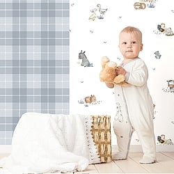 Galerie Wallcoverings Product Code 14830 - Little Explorers 2 Wallpaper Collection - Blue Colours - Bring your walls to life with this cute wallpaper design. Featuring friendly animals such as donkeys, chickens and pigs, this unique and adorable wallpaper is ideal for sparking their imagination, whether they are babies or older. Suitable for using as a sweet nursery wallpaper, this animal inspired design is available in a white and beige colourway, and is ideal for creating a modern and warm feel in your child’s bedroom or playroom.  Design
