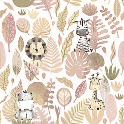 Galerie Wallcoverings Product Code 14838 - Little Explorers 2 Wallpaper Collection - Pink Colours - If you’re looking for a cute jungle wallpaper for your child’s bedroom or nursery, look no further than our heartwarming Savannah wallpaper design. This fun design for kids features stylish pastel leaves, and hidden beneath them are four jungle friends that your child will love and admire on their wall – including a cute zebra and a happy hippo! The soft, muted tones on a creamy background will create a modern and warm feel in your child’s bedroom, nursery, or playroom. All the wallpapers in this collection have been designed to complement each other, which can add even more interest to this lovingly-created kids wallpaper. Savannah is a fun animal wallpaper that will really transform your little one’s space! Design