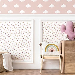 Galerie Wallcoverings Product Code 14844 - Little Explorers 2 Wallpaper Collection - Pink Colours - Surround yourself with an intricate, nature inspired wallpaper. It has a homely but crisp design, therefore perfect for introducing to rooms where you want a playful and friendly mood. The five leaf flower design sits evenly distributed on a light matte background, resulting in a design that is comforting and interesting in equal amounts. This beautiful design is sure to add a light touch to any interior scheme.  Design