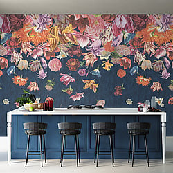 Galerie Wallcoverings Product Code 18005 - Tropical Wallpaper Collection - Blueberry Colours - Flower Rain Design