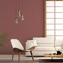 Galerie Wallcoverings Product Code 18514 - Into The Wild Wallpaper Collection - Red Gold Colours - Leaf Motif Design