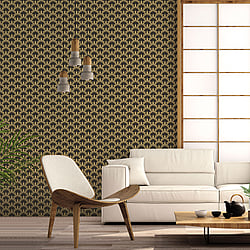 Galerie Wallcoverings Product Code 18515 - Into The Wild Wallpaper Collection - Black Gold Colours - Leaf Motif Design