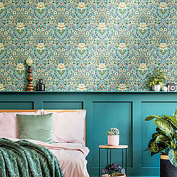 Galerie Wallcoverings Product Code 18518 - Into The Wild Wallpaper Collection - Blue Colours - Floral Damask Design
