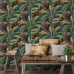 Galerie Wallcoverings Product Code 18544 - Into The Wild Wallpaper Collection - Green Red Colours - Banana Tree Design