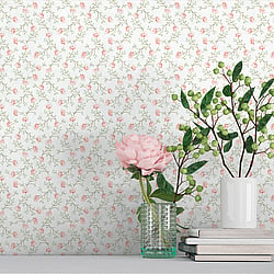 Galerie Wallcoverings Product Code 1905-5 - Spring Blossom Wallpaper Collection - Pink Green White Colours - PETIT FLOWERS Design