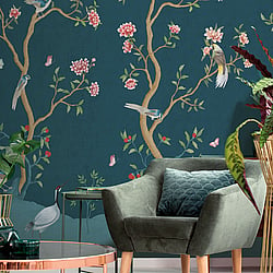 Galerie Wallcoverings Product Code 1911-3 - Spring Blossom Wallpaper Collection - Green Colours - CHINOISERIE MURAL Design
