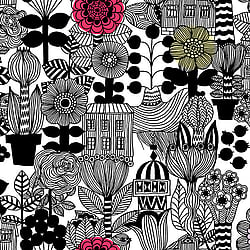 Galerie Wallcoverings Product Code 23306 - Marimekko 5 Wallpaper Collection - Black White Pink Red Yellow Colours - Marimekko Lintukoto Design