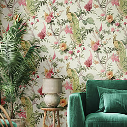Galerie Wallcoverings Product Code 25755 - Cottage Chic Wallpaper Collection - Pink Green Colours - Pavone Platino Design