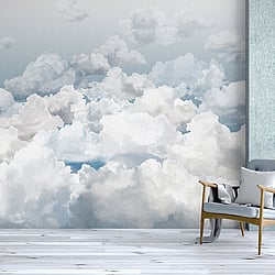 Galerie Wallcoverings Product Code 26782 - Crafted Wallpaper Collection - Blue White Grey Silver Colours - Clouds Design