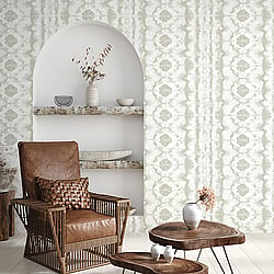 Galerie Wallcoverings Product Code 26790 - Crafted Wallpaper Collection - Cream White Taupe Silver Colours - Batik Design