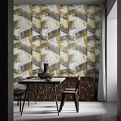 Galerie Wallcoverings Product Code 26795 - Crafted Wallpaper Collection - Yellow Gold Bronze Grey Black Cream Colours - Glaze Design