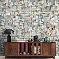 Galerie Wallcoverings Product Code 26799 - Crafted Wallpaper Collection - Green Cream Bronze Blue Colours - Brush Design