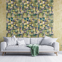 Galerie Wallcoverings Product Code 26800 - Crafted Wallpaper Collection - Yellow Purple Blue Green White Colours - Brush Design