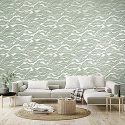 Galerie Wallcoverings Product Code 30027 - Slow Living Wallpaper Collection - Wasabi Green Colours - Reflection Wasabi Green Design