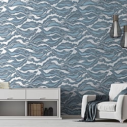 Galerie Wallcoverings Product Code 30028 - Slow Living Wallpaper Collection - Blue Silver  Colours - Reflection Night Blue Design