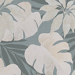 Galerie Wallcoverings Product Code 31601 - Avalon Wallpaper Collection - Blue Grey Gold Beige Colours - Tropical Leaves Design