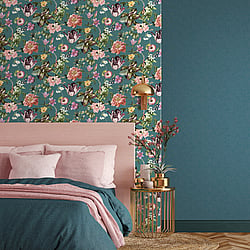 Galerie Wallcoverings Product Code 32413 - Flora Wallpaper Collection - Blue, Green Colours - Plain Texture Design