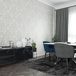 Galerie Wallcoverings Product Code 32602 - City Glam Wallpaper Collection - Grey White Colours - Floral Damask Design
