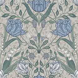 Galerie Wallcoverings Product Code 33008 - Apelviken Wallpaper Collection - Cream Blue Green Grey Colours - Tulip Trail Design