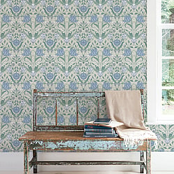 Galerie Wallcoverings Product Code 33008 - Apelviken Wallpaper Collection - Cream Blue Green Grey Colours - Tulip Trail Design