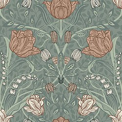 Galerie Wallcoverings Product Code 33010 - Apelviken 2 Wallpaper Collection - Green Orange Colours - Tulips Design