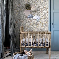 Galerie Wallcoverings Product Code 33012 - Apelviken Wallpaper Collection - White Grey Gold Colours - Apples and Pears Design