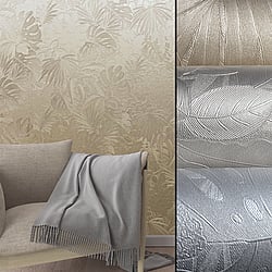 Galerie Wallcoverings Product Code 33303 - Eden Wallpaper Collection -  Metallic Jungle Leaves Design
