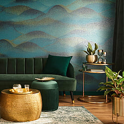 Galerie Wallcoverings Product Code 34018 - Hotel Wallpaper Collection - Blue, Black Colours - A textured misty landscape of hills Design