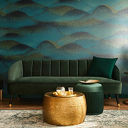 Galerie Wallcoverings Product Code 34018 - Hotel Wallpaper Collection - Blue, Black Colours - A textured misty landscape of hills Design