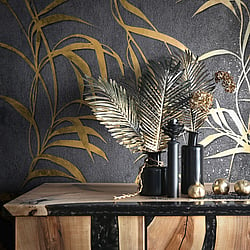 Galerie Wallcoverings Product Code 34289 - Urban Textures Wallpaper Collection - Black  Gold Colours - Leaf Design