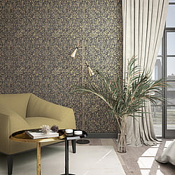 Galerie Wallcoverings Product Code 34297 - Urban Textures Wallpaper Collection - Black  Gold Colours - Ornamental Design