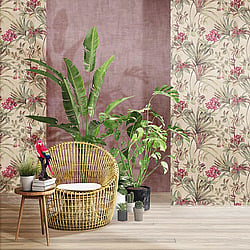 Galerie Wallcoverings Product Code 3708 - Tendenza Wallpaper Collection - Green Raspbery Beige Colours - Botanical Print Design