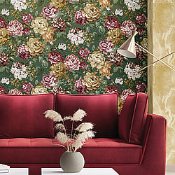 Galerie Wallcoverings Product Code 42535 - Opulence Wallpaper Collection - Green Pink Colours - Italian Floral Design