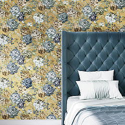 Galerie Wallcoverings Product Code 42536 - Opulence Wallpaper Collection - Mustard Yellow Blue Colours - Italian Floral Design