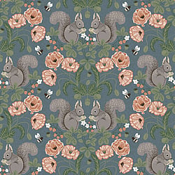 Galerie Wallcoverings Product Code 44122 - Apelviken 2 Wallpaper Collection - Blue Colours - Squirrels and Strawberries Design