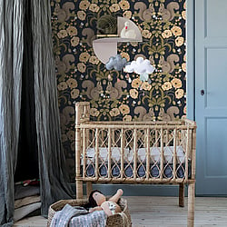 Galerie Wallcoverings Product Code 44123 - Apelviken 2 Wallpaper Collection - Dark Blue Colours - Squirrels and Strawberries Design