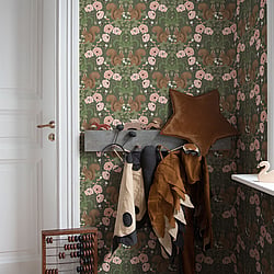 Galerie Wallcoverings Product Code 44124 - Apelviken 2 Wallpaper Collection - Green Colours - Squirrels and Strawberries Design