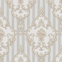Galerie Wallcoverings Product Code 4601 - Italian Glamour Wallpaper Collection - Grey Beige Colours - Damask over Stripe Design