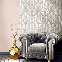 Galerie Wallcoverings Product Code 4601 - Italian Glamour Wallpaper Collection - Grey Beige Colours - Damask over Stripe Design