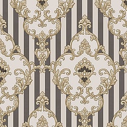 Galerie Wallcoverings Product Code 4603 - Italian Glamour Wallpaper Collection - Black Beige Colours - Damask over Stripe Design