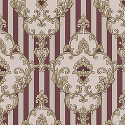 Galerie Wallcoverings Product Code 4608 - Italian Glamour Wallpaper Collection - Red Colours - Damask over Stripe Design